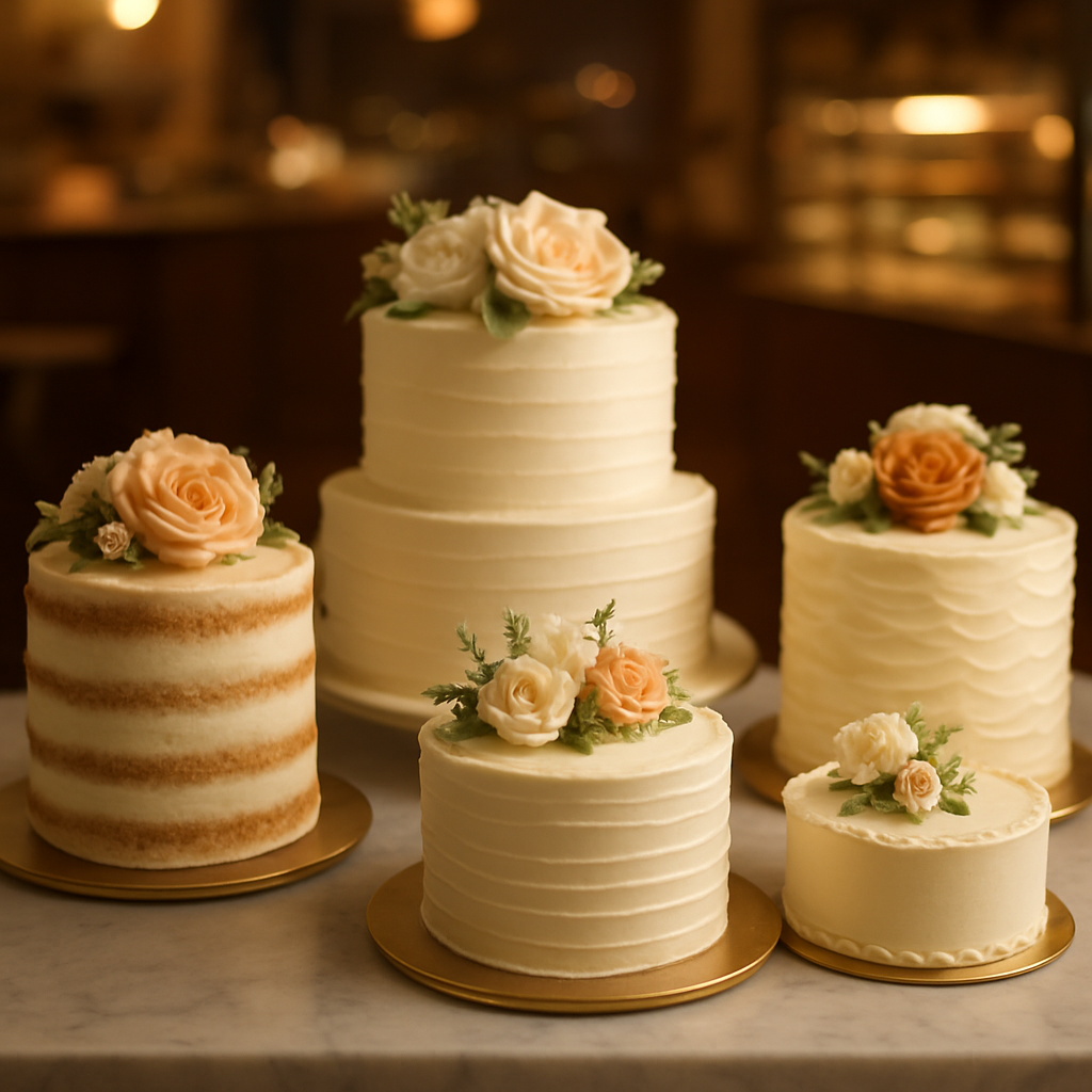Beautiful custom celebration cakes displayed at Golden King Bakery